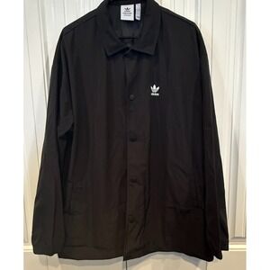 Adidas Originals Trefoil Coach Jacket Black Snap Front Windbreaker Men's L
